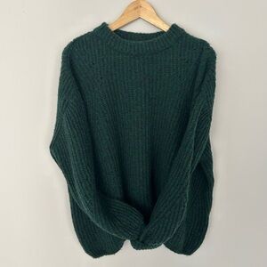 Anine Bing Ribbed Crewneck Sweater Green Medium